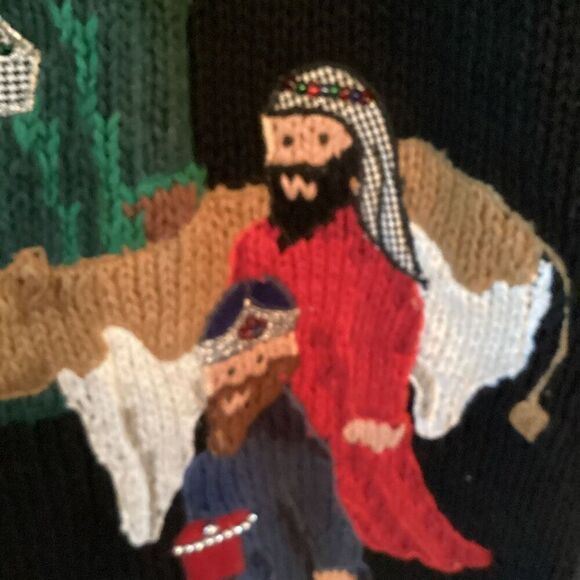 Sharon Young Sportswear Holiday Vest Sz M Mary Jesus Manger Scene Embroidered - Picture 4 of 8